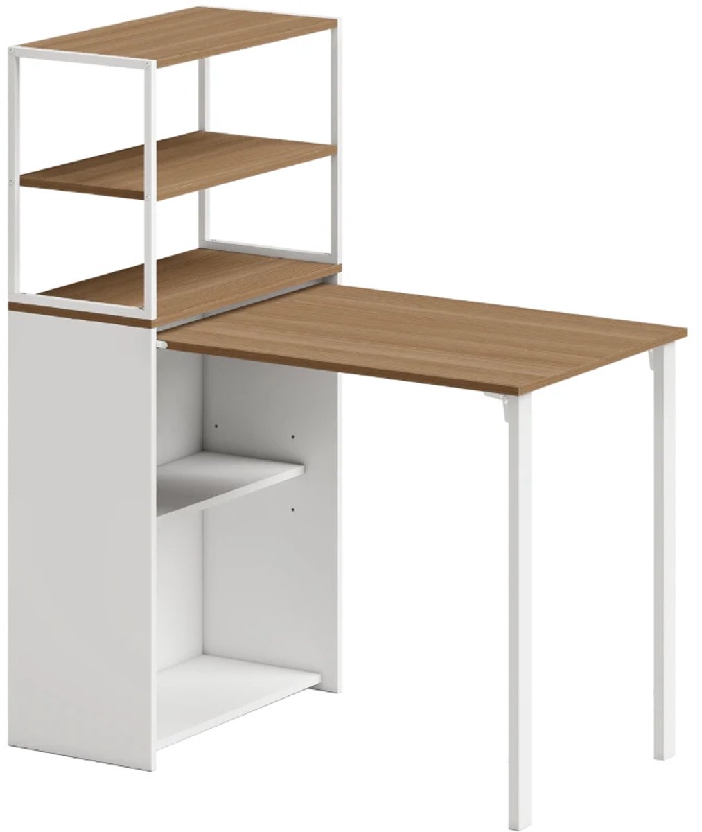Opklapbaar Bureau - Keukentafel met 4 Planken - Computerbureau - Werktafel - Laptoptafel - Computer Tafel - Bureautafel - Desk - Game Bureau - Naturel Hout