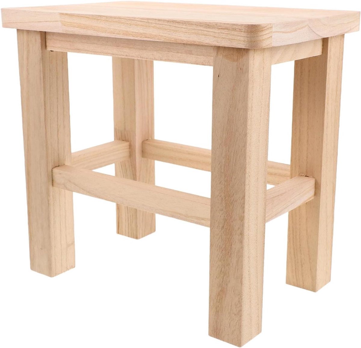 Houten Krukje - Voetenbankje Plantenstandaard - Decoratief Gebruik - Massief Hout - 30x28x20 cm - Beige