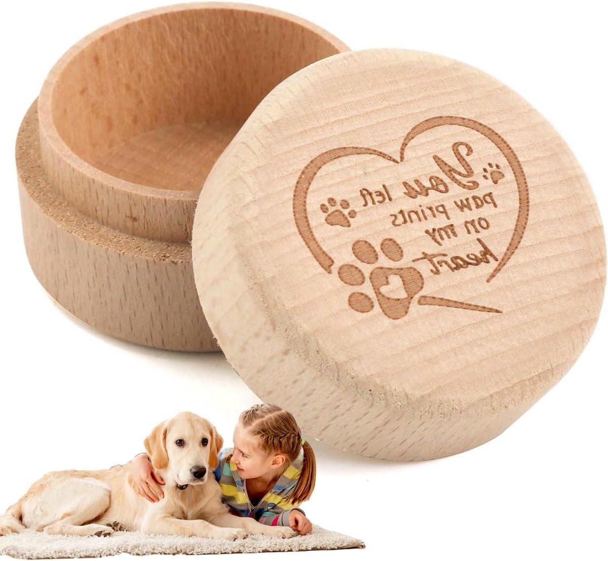 Houten Herdenkingsdoos - Aandenken Doos Huisdier - Bewaren Herinneringen - Gegraveerde Tekst Hart - 5 x 3 cm - Houtkleur