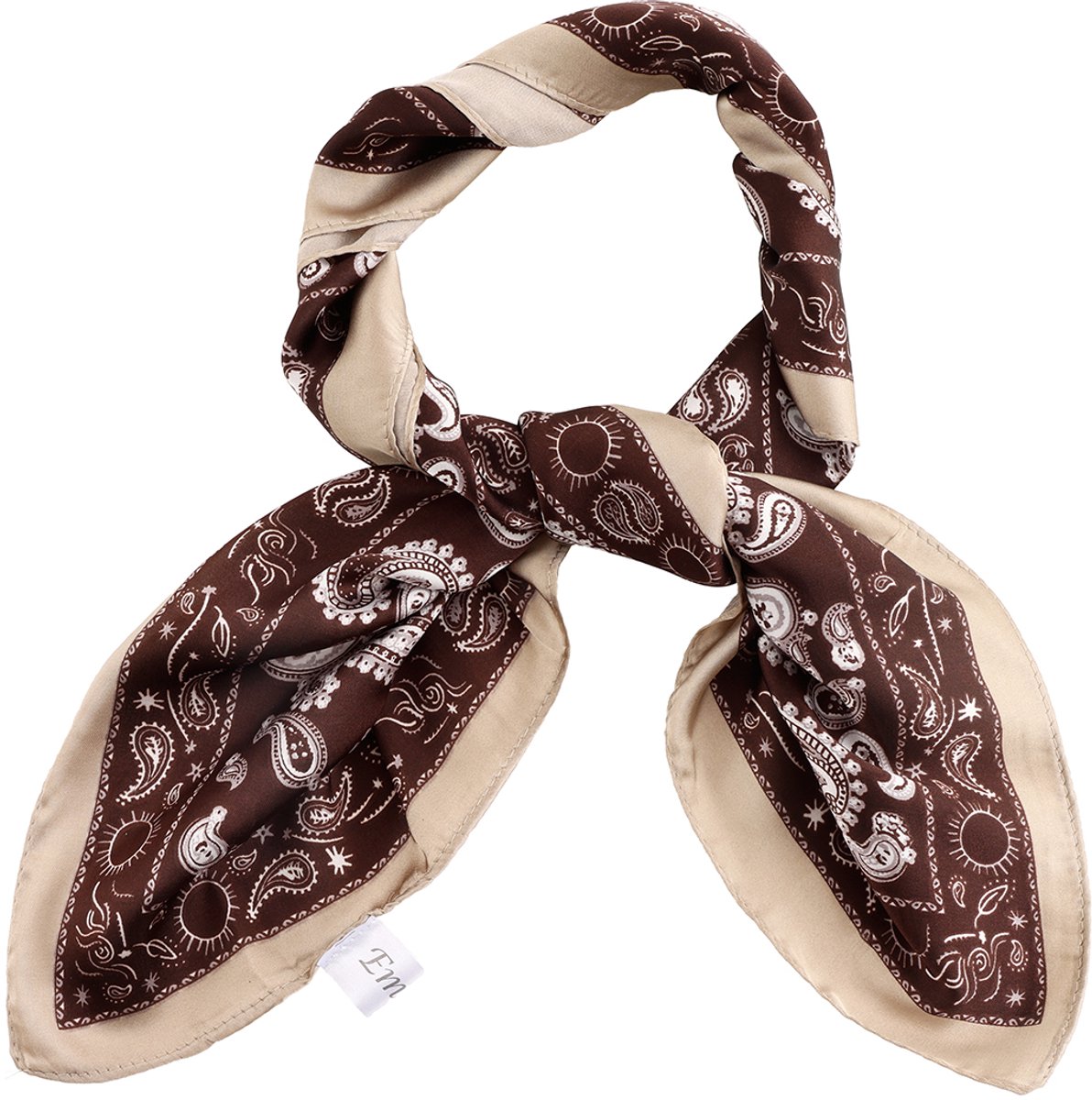 Emilie collection - sjaal - bruin - satijn - vierkant 70x70cm - paisleyprint