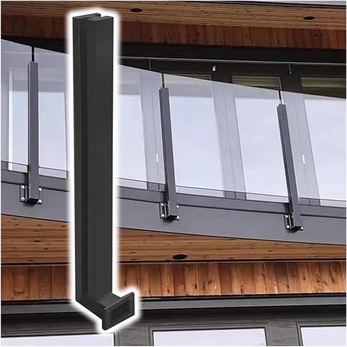 Glazen balustrade paal - Glazen hekwerk - Terras afscheiden - Zijdelingse montage - 81-106 cm hoog - Zwart