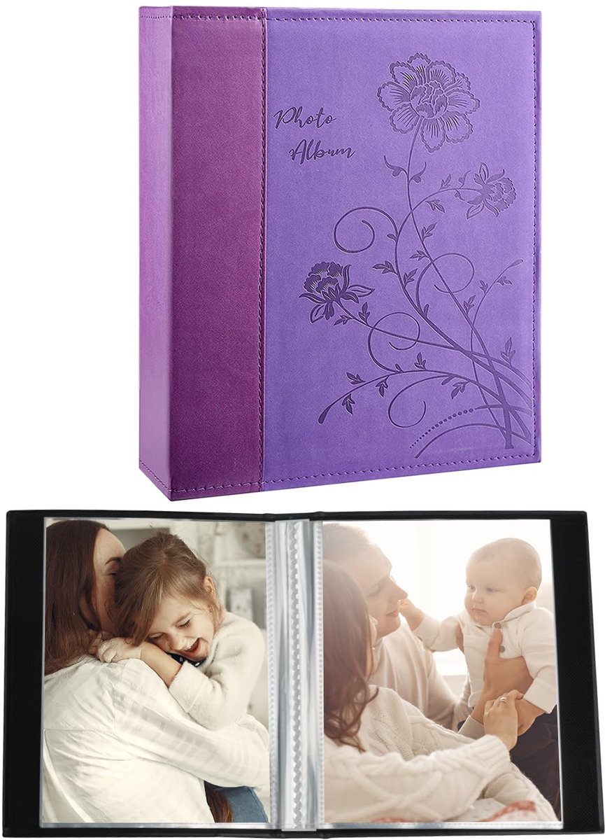 Klein fotoalbum 10x15 cm - 2 stuks, voor 52 verticale foto's (paars)