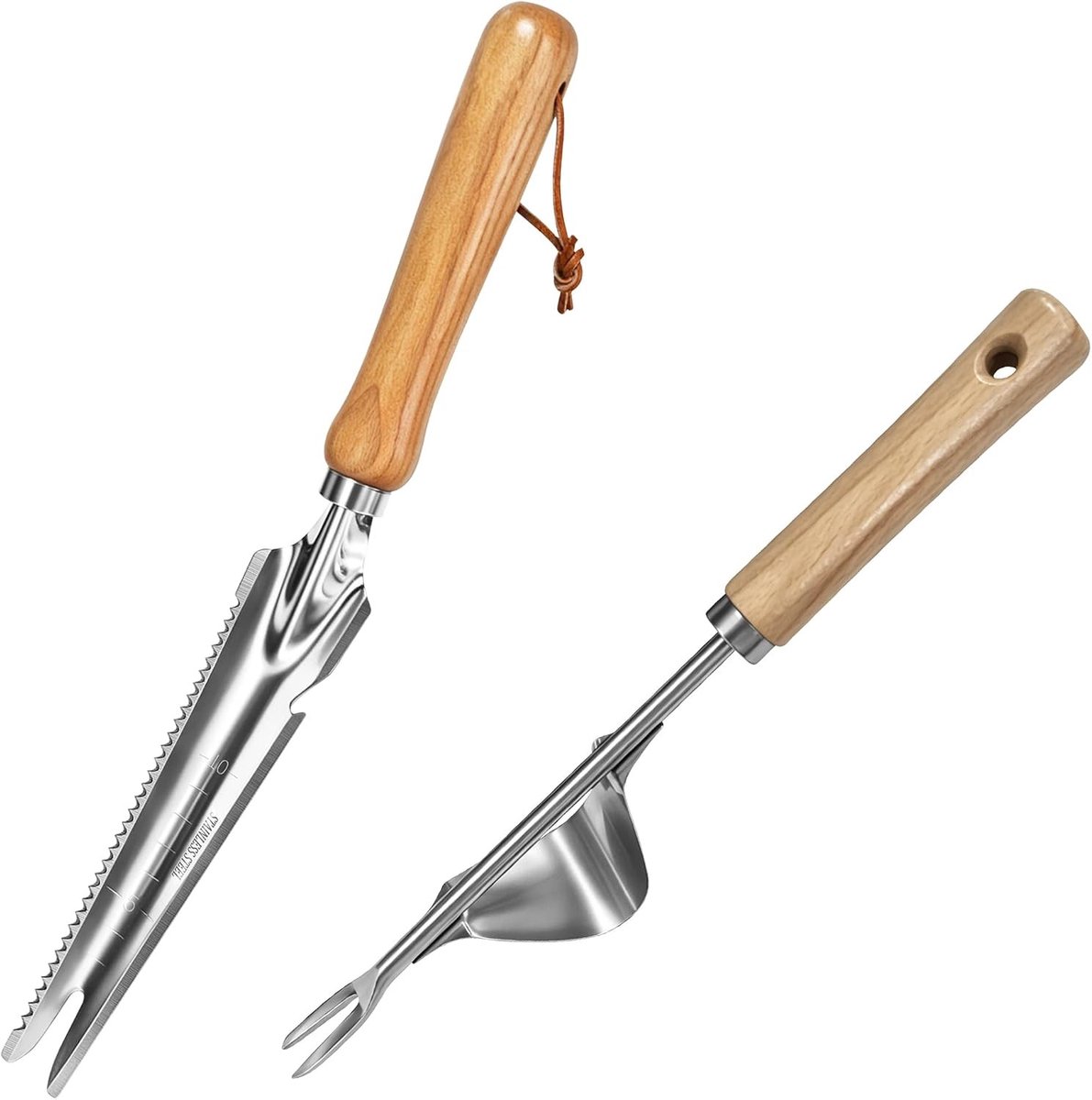 Onkruidvork - Roestvrij Staal - 32 cm - Handmatige Onkruidsteker met Houten Handvat - Voor Tuinieren