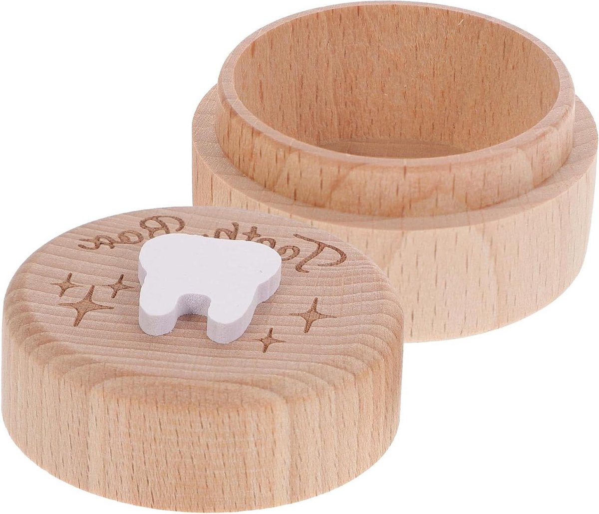 Houten Tandendoosje - Bewaardoos Melktanden - Herinneringen Bewaren - Decoratief Ontwerp - 5 cm - Beige
