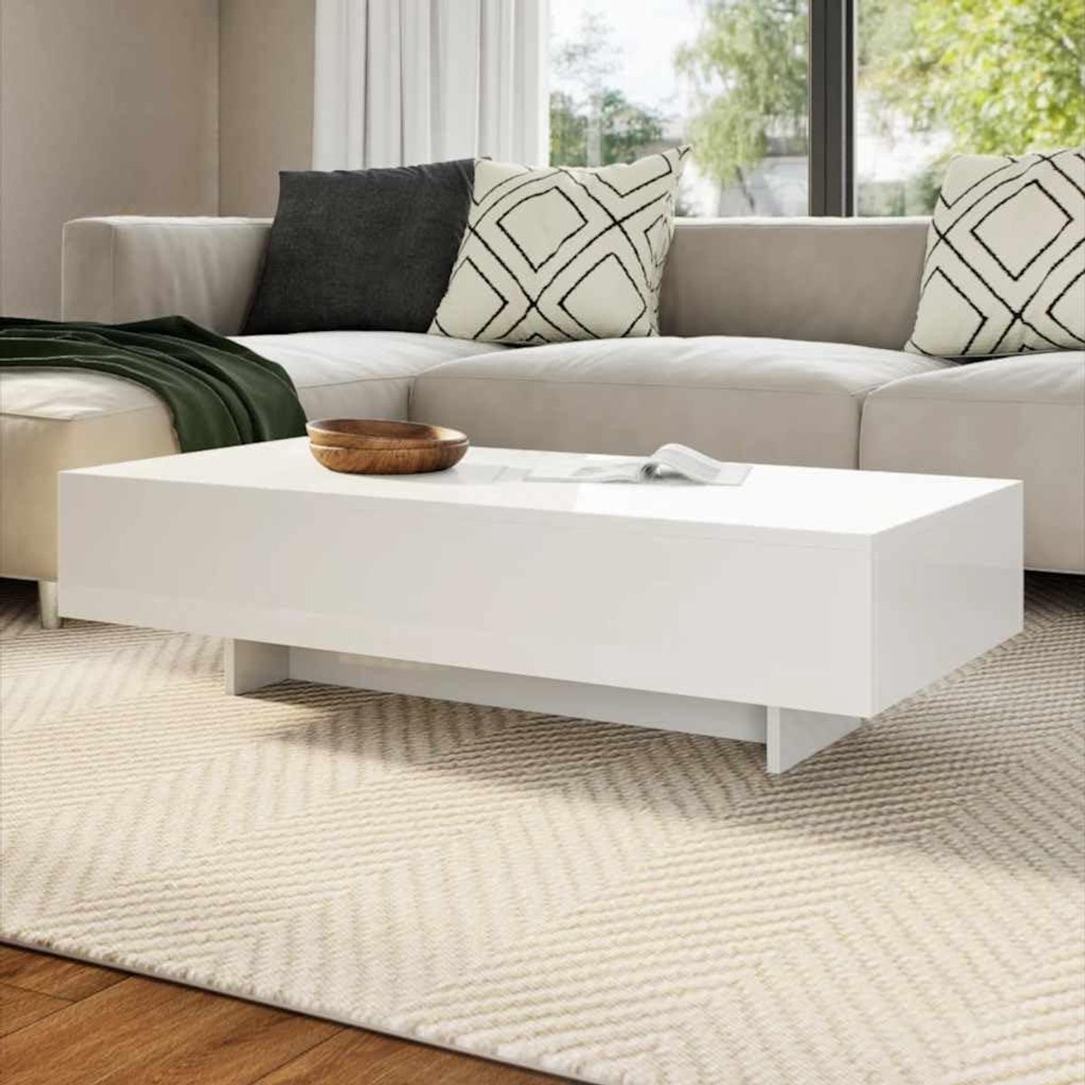 Salontafel - Bijzettafel Koffietafel - Woonkamer Inrichten - Hoogglans MDF - 115 x 55 x 31 cm - Wit