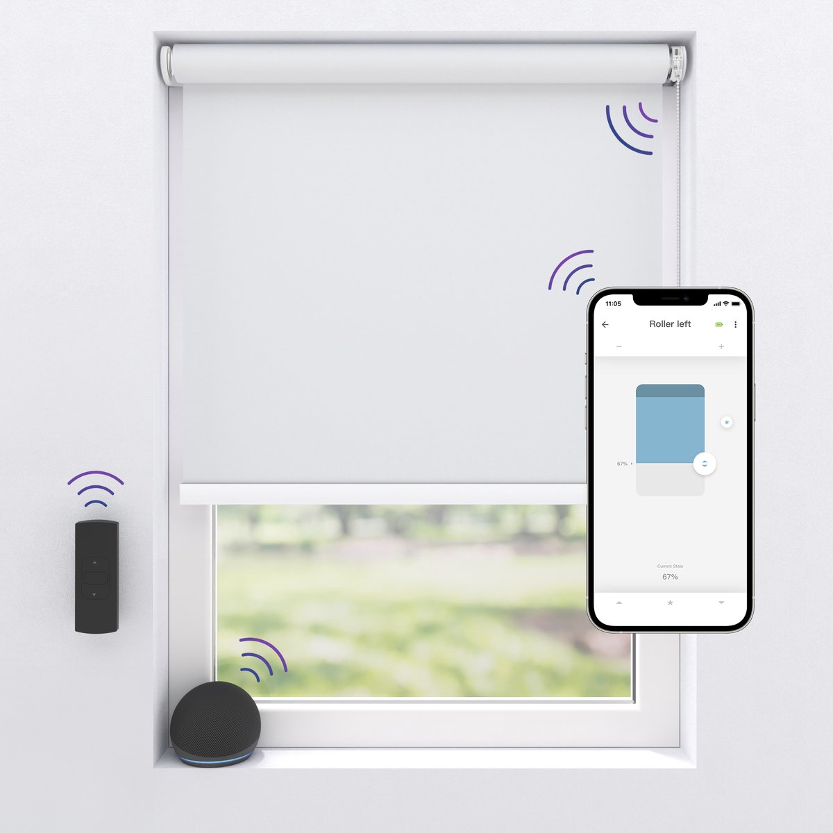 Motionblinds Elektrisch Rolgordijn Verduisterend - 80 x 190cm - App bediening - Slimme Rolgordijn - Automatisch Rolgordijn - Inclusief Montagemateriaal - Wit - 1 Stuk