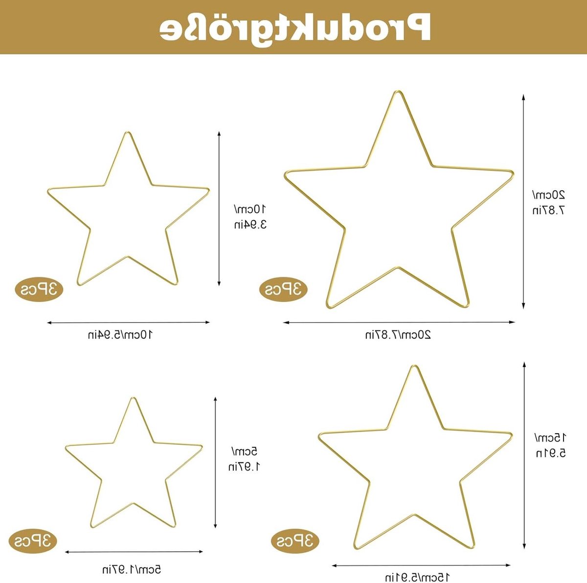 Metalen Sterren Set - Dromenvanger Ring - DIY Knutselen - Verschillende Maten - 5-20 cm - Goud