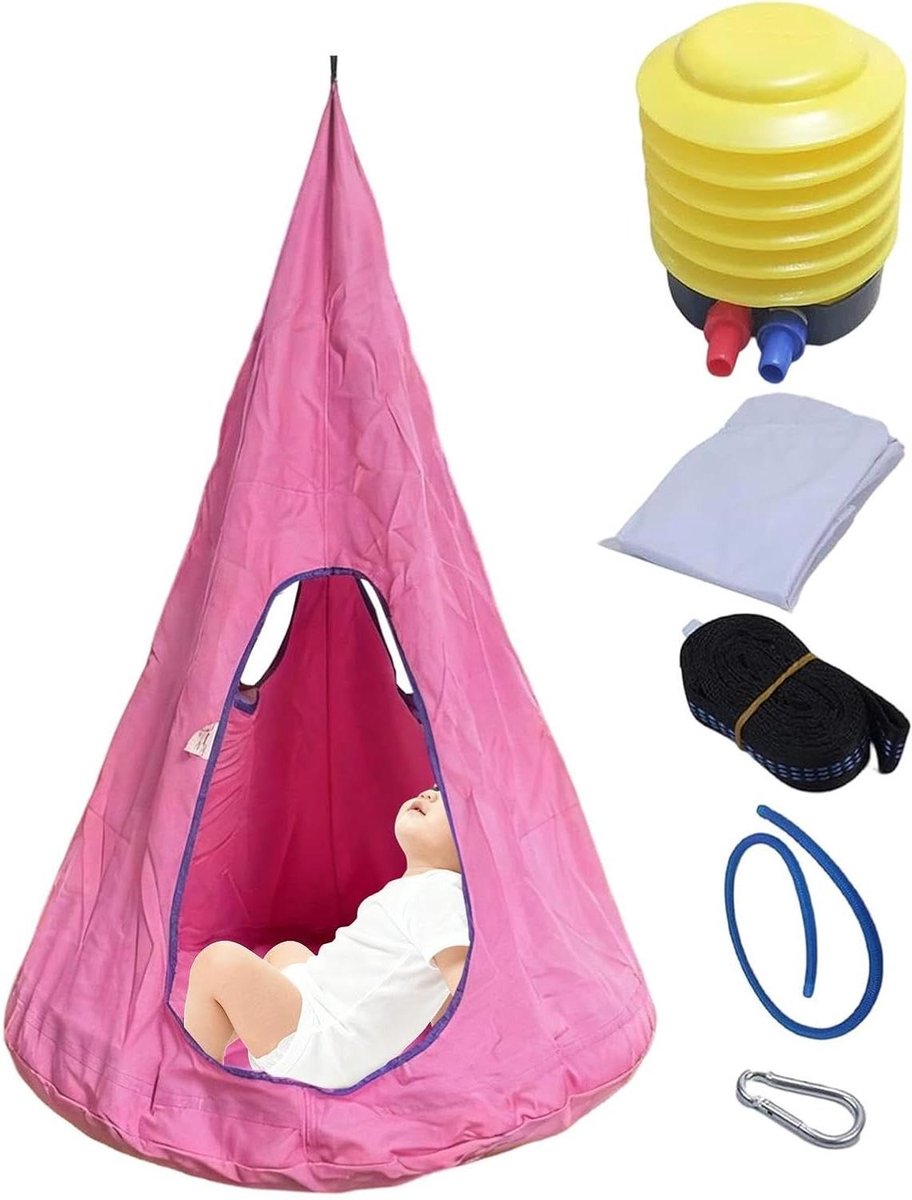 Hangende Pod Stoel - Nidenschommel Hangmat - Kinderspel Buiten - Aanpasbaar Schommelsysteem - 135 cm x 100 cm - Roze