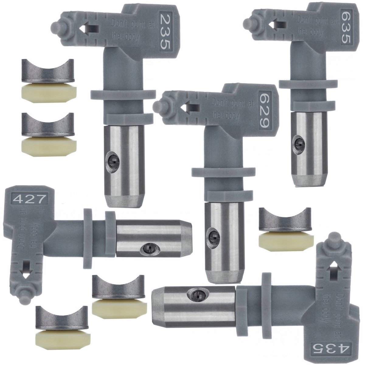 Rosfix Spuitmond Set Hi-Flow 635,629,235,427,435 - Hi-Flow Precisie, Grijs - Geschikt voor Graco, Wagner