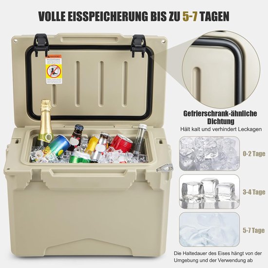 Koelbox 21 liter - Thermobox Draagbaar - Buitenactiviteiten Koelen - Rotatiegevormde Constructie - 55 x 33 x 37 cm - Kaki — afbeelding 2