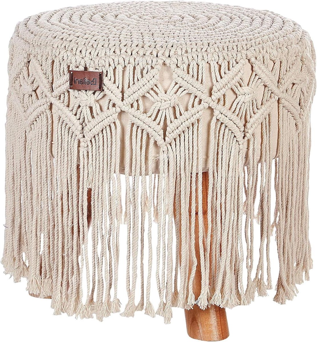 Ottomaanse Poef - Voetenbankje Zetel - Woonkamer Decoratie - Handgemaakt Boho Stijl - 40x40x40 cm - Beige