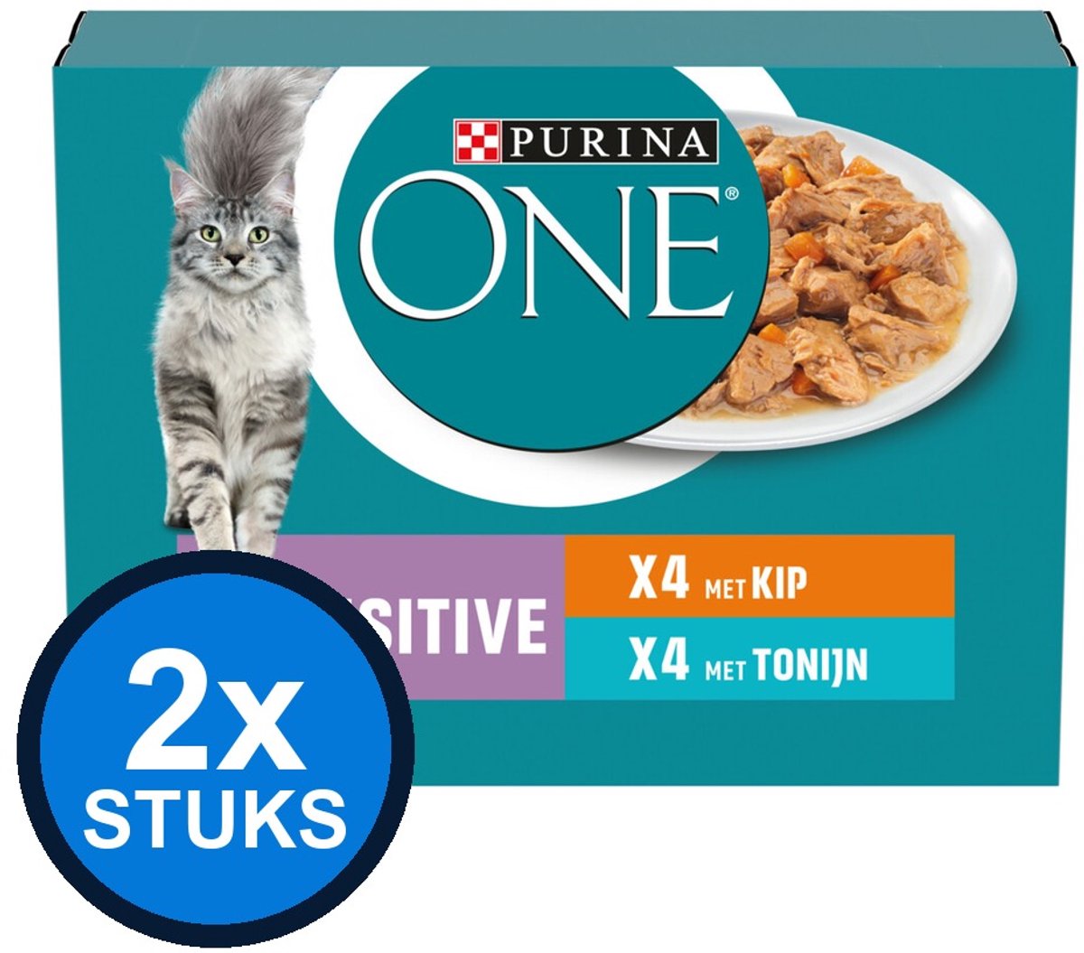 2x Purina One - Sensitive Adult Kip, Tonijn & Wortels in Saus - Kattenvoer Natvoer - 8x85g