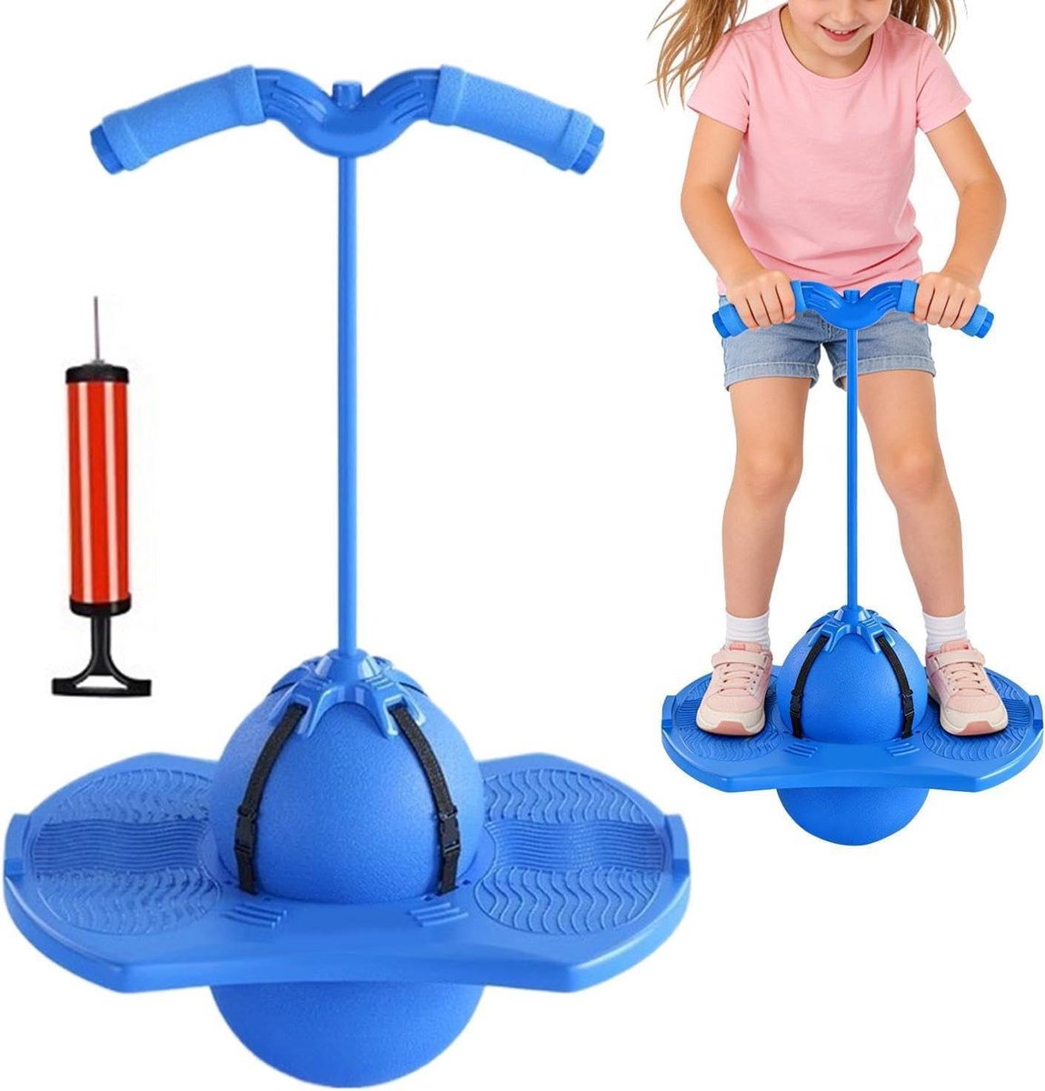 Balansbal met Handvat - Springbal Kinderen - Coördinatie Training - Antislip Structuur - 38 x 29 x 70 cm - Blauw