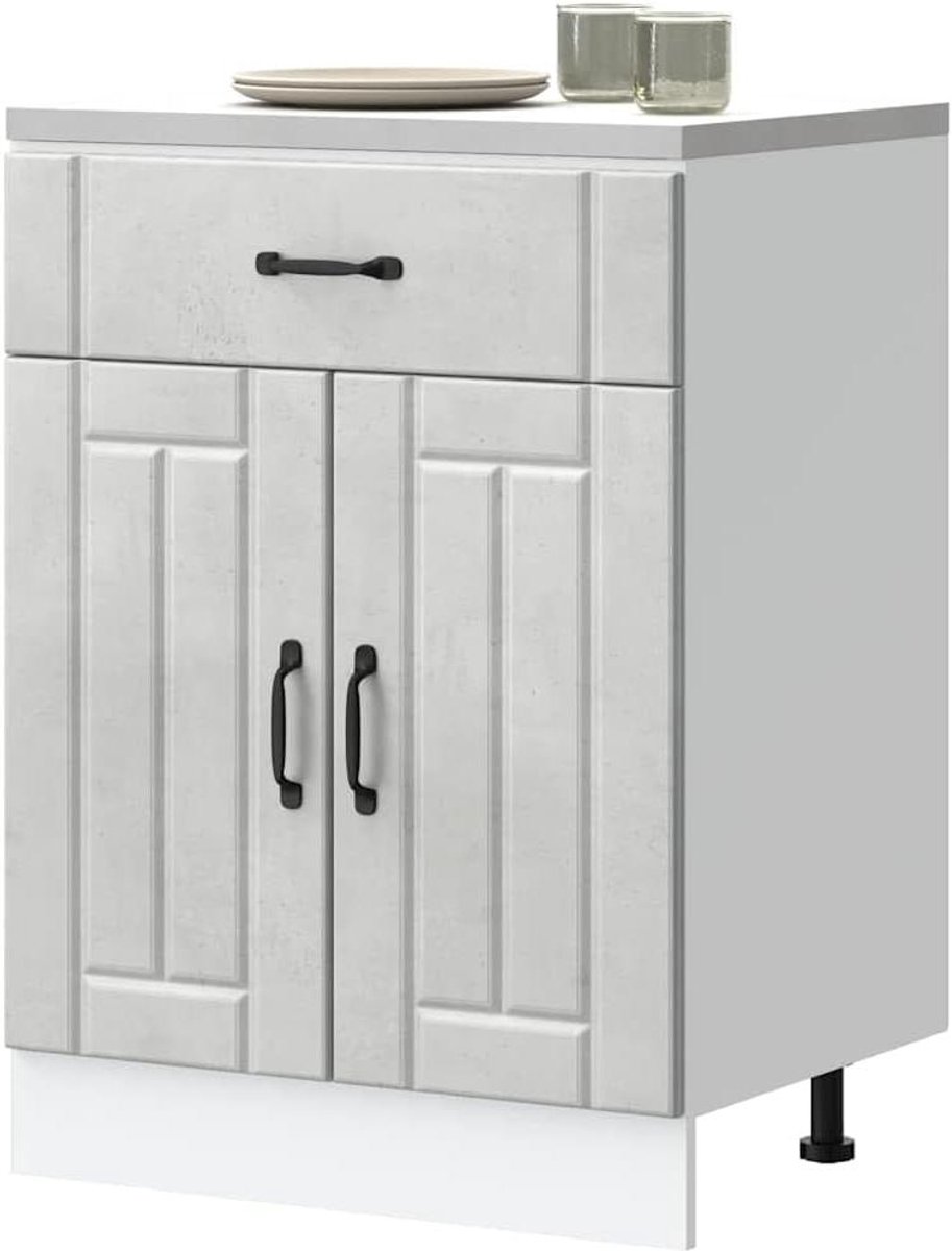 Keukenkast Basisunit - Onderkast Keuken - Keuken Organiseren - Voetjes Verstelbaar - 60 x 46 x 81.5 cm - Betongrijs