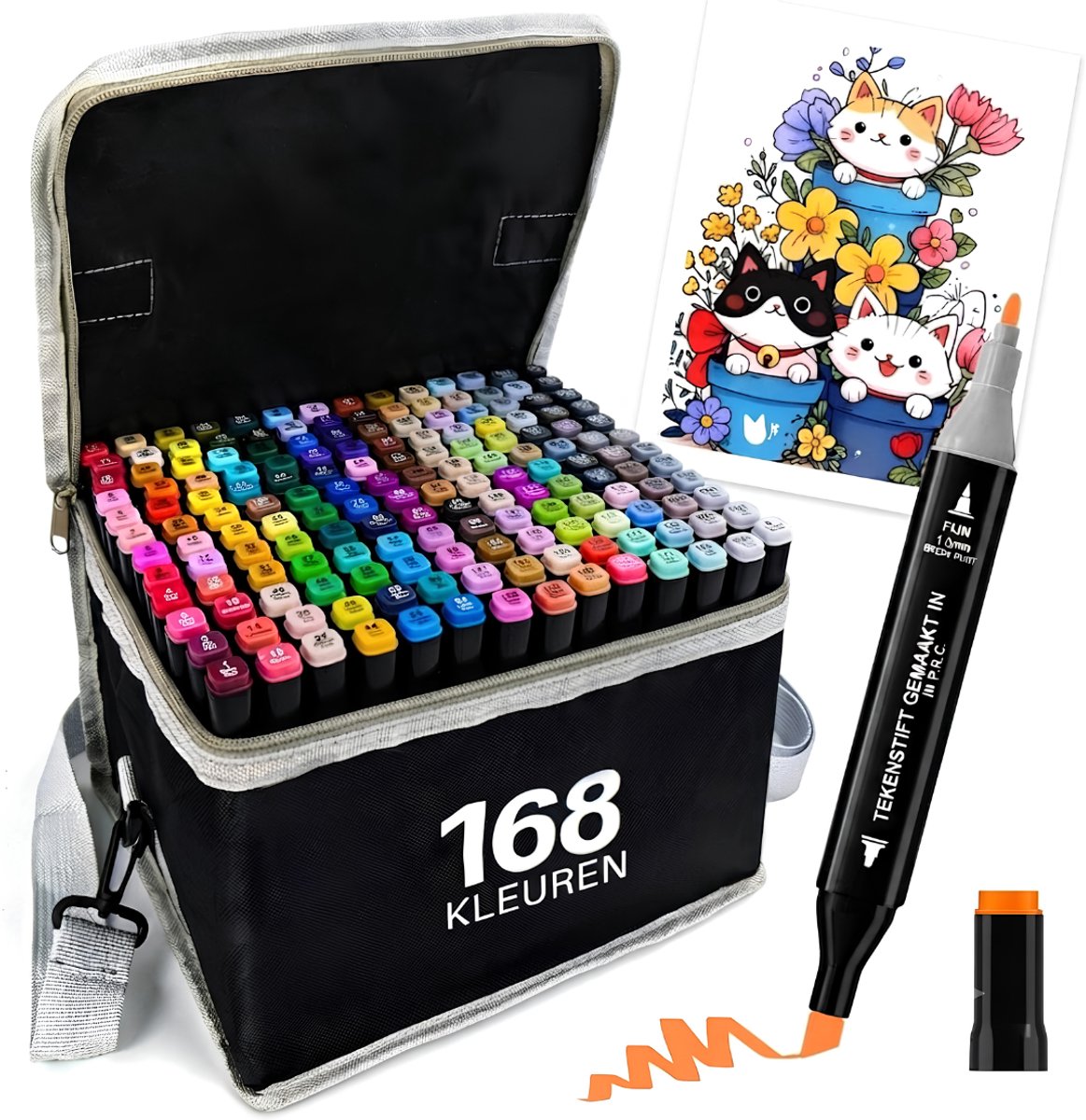 Lìon® Twinmarkers - 168 Stukken - Alcoholmarkers Set - Alcoholpennen - Multikleur - 31cm x 30cm x 18cm