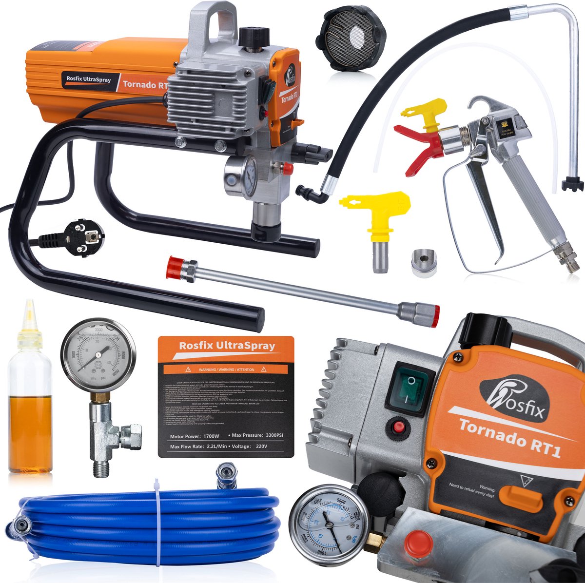 Rosfix Airless Verfspuit Tornado RT1 Rosfix - 1700W, 22MPa - 2,2L/min - Professioneel voor Grote