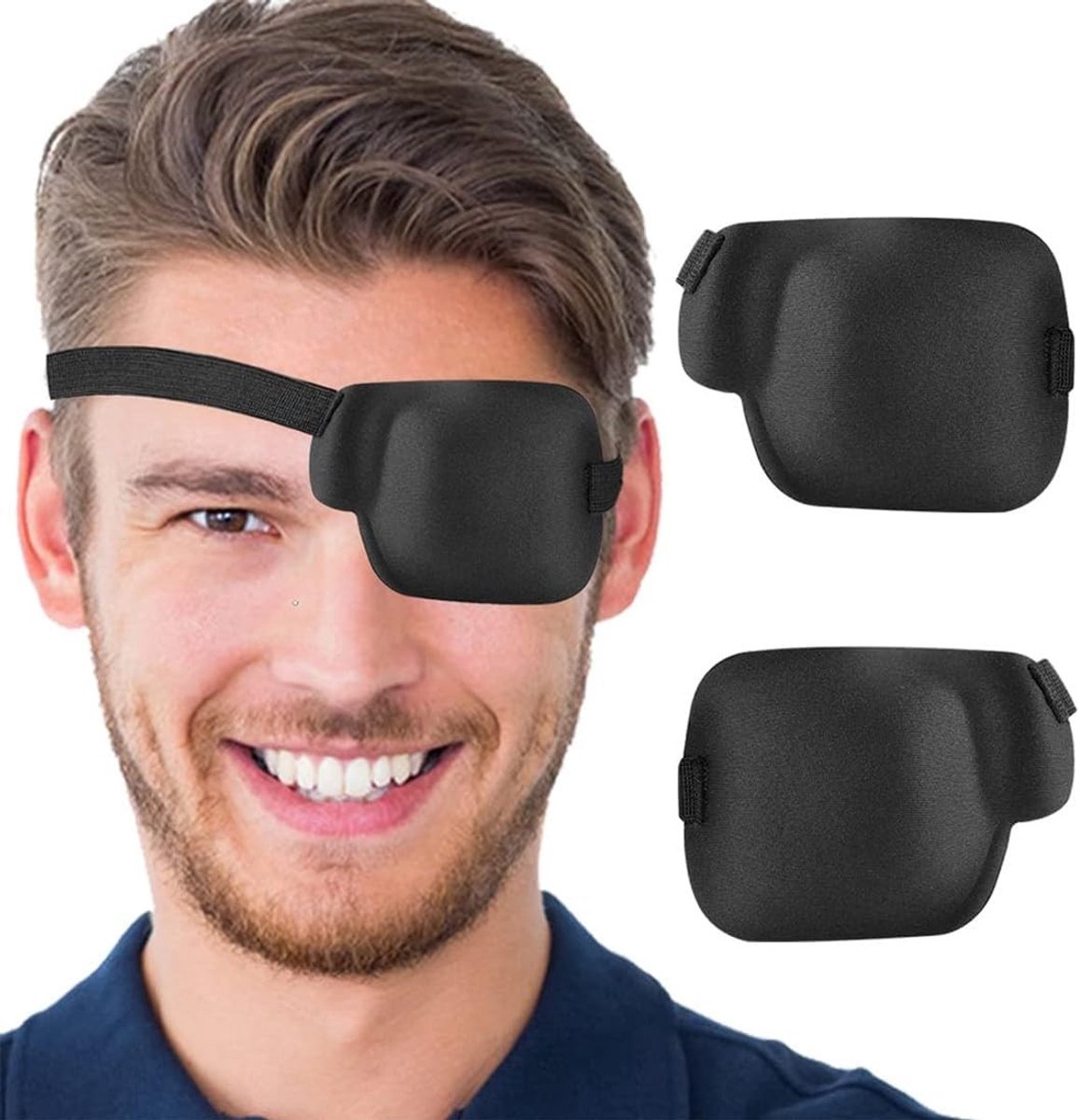 Set van 2 Zwarte 3D Oogmaskers voor Volwassenen en Kinderen, Verstelbare Oogband, Ideaal voor Amblyopie en Strabismus, Comfortabel en Duurzaam