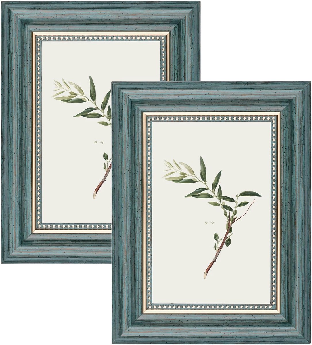 Fotolijst - Vintage Fotolijstjes - Shabby Chic Retro Lijsten - Staand en Hangend - 2 stuks - 15x10 cm - Groen