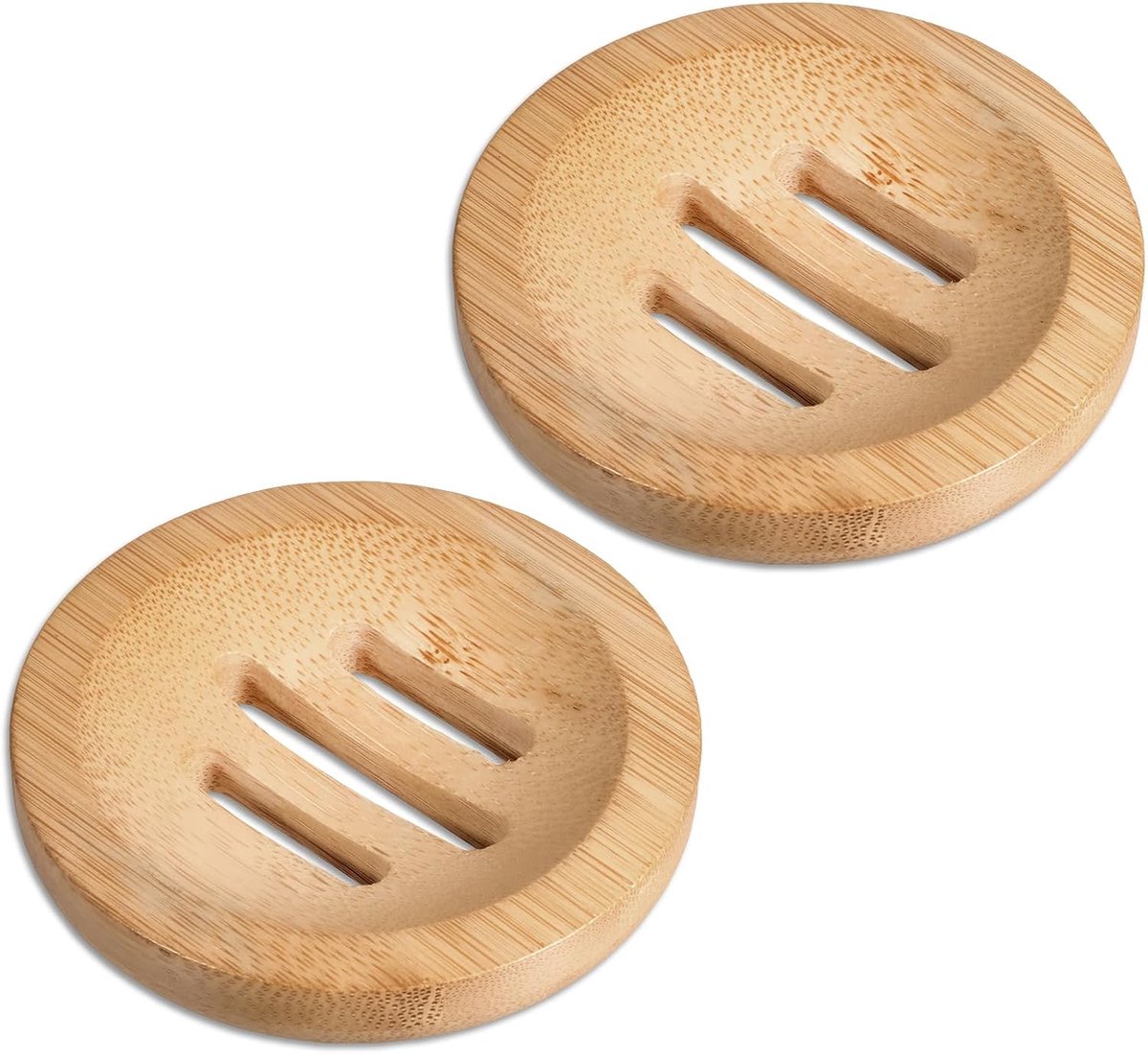 Bamboe Zeepbakjes - Ronde Houten Zeephouder - 8x8x1,5 cm - Zelfdrainerend - Natuurlijk - 2 stuks
