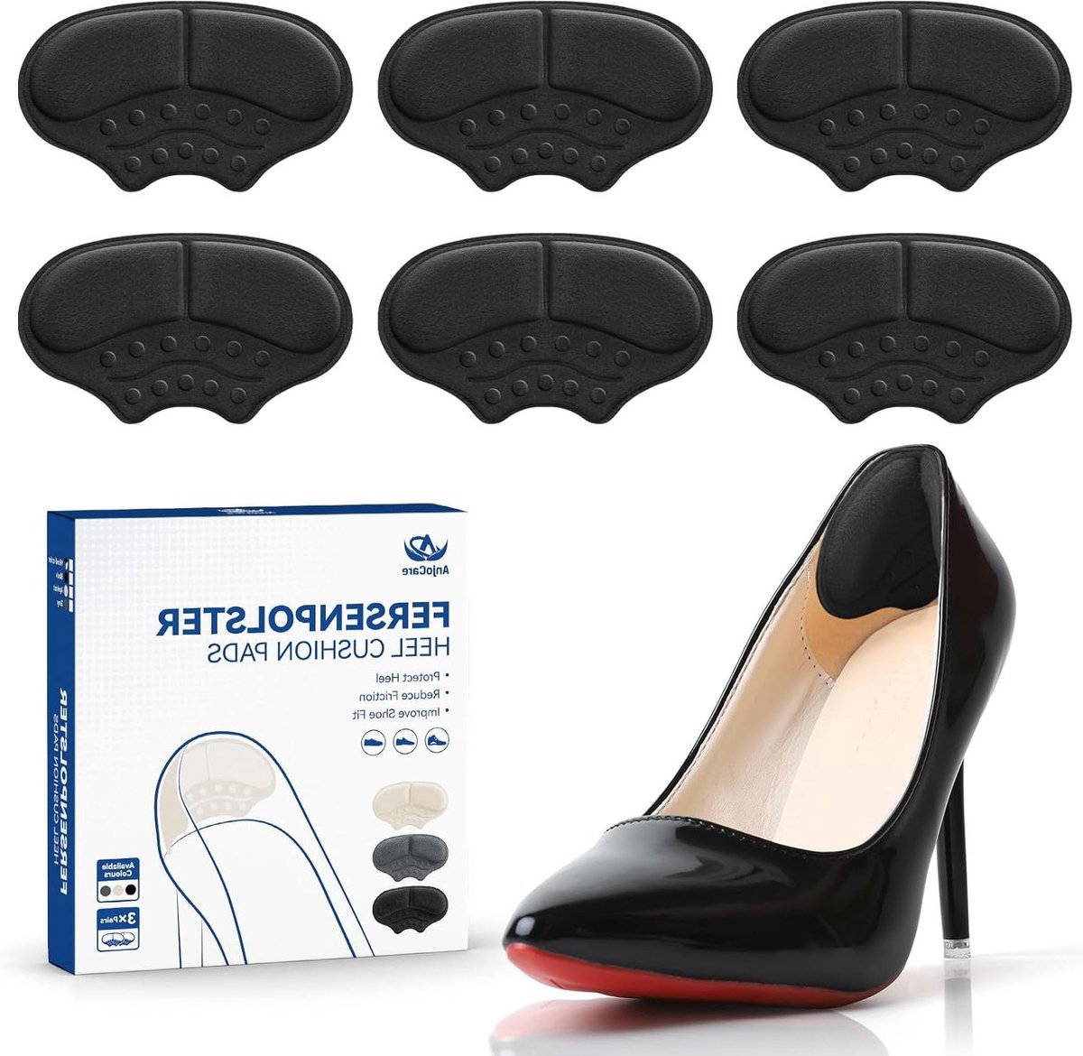Hielkussentjes - Schoenpads - Comfortabel Lopen - Zelfklevend - 3 Paar - Zwart