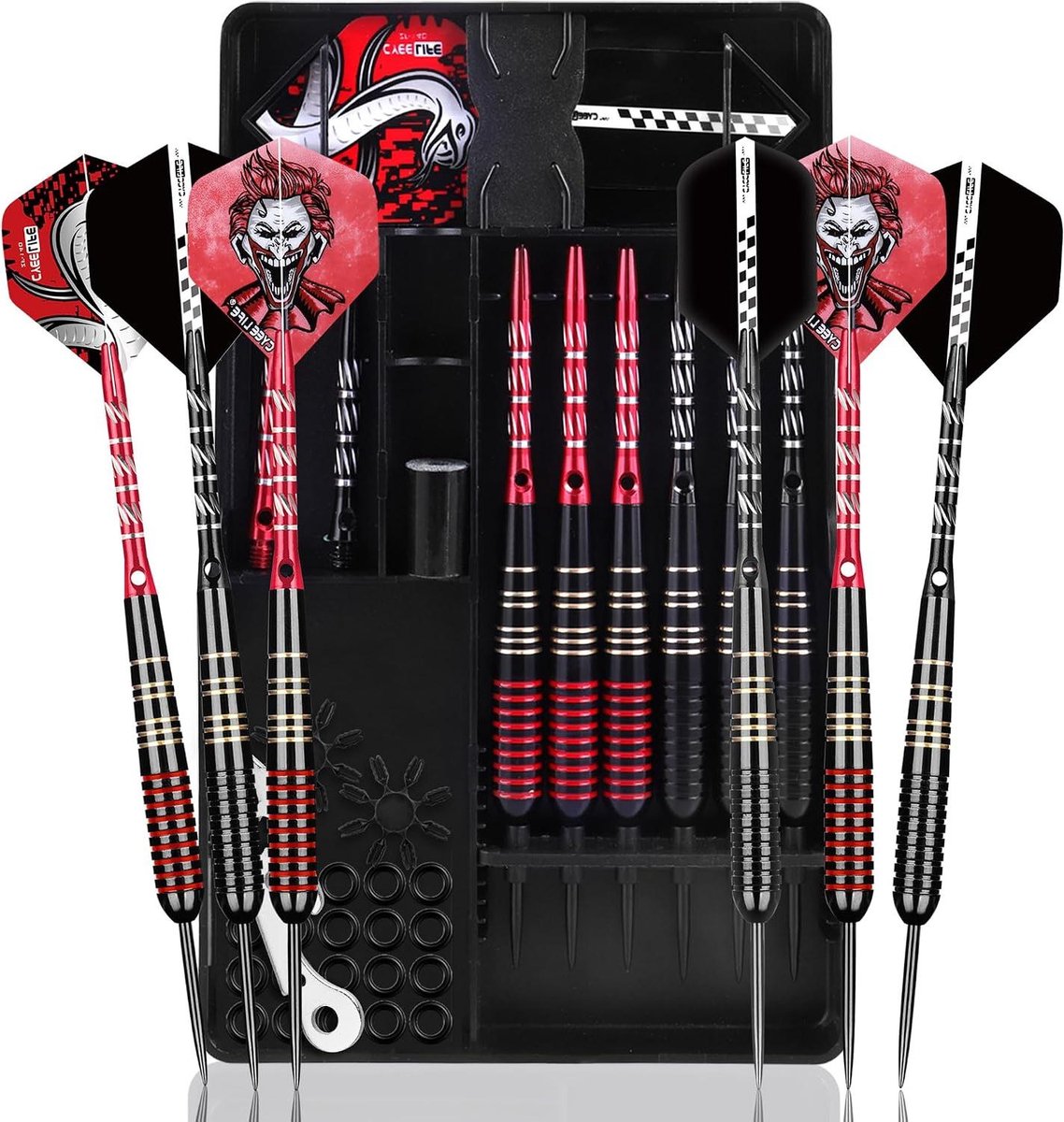 Dartpijlen Set - Steeltjes en Flights - Precisie Werpen - Professionele Kwaliteit - 6 Stuks 24 Gram - Rood