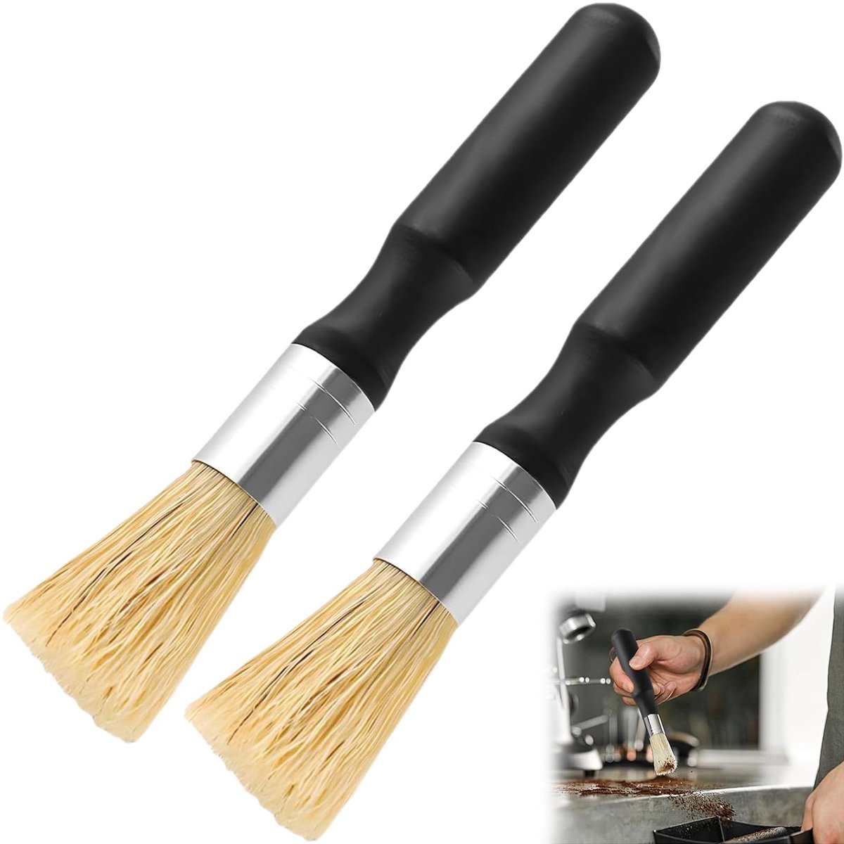 Omgoods - Set van 2 Koffieborstels met Houten Handvat