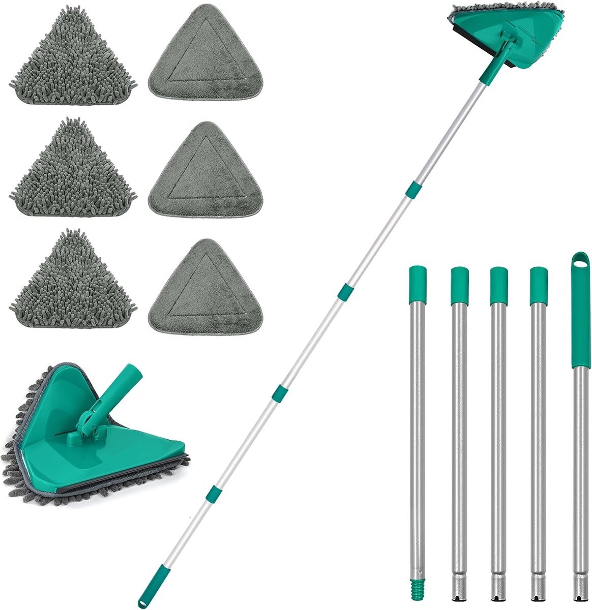 Dweilstok - Groen - 94-200 cm - Microvezel en Chenille Muur- en Plintreiniger met Verstelbare Steel - Voor Huishoudelijk Gebruik