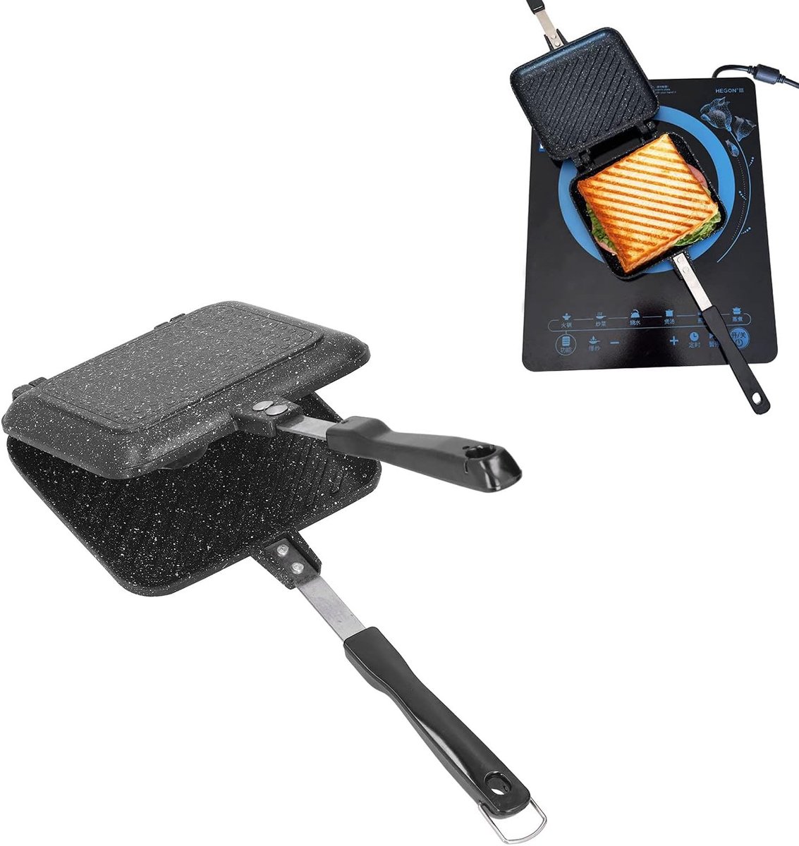 Broodrooster met tostiklemmen - Zwart - 34,5 cm - Anti-aanbak Campingkookplaat met Hittebestendige Handgrepen - Voor Thuiskoks en Outdoorgebruik