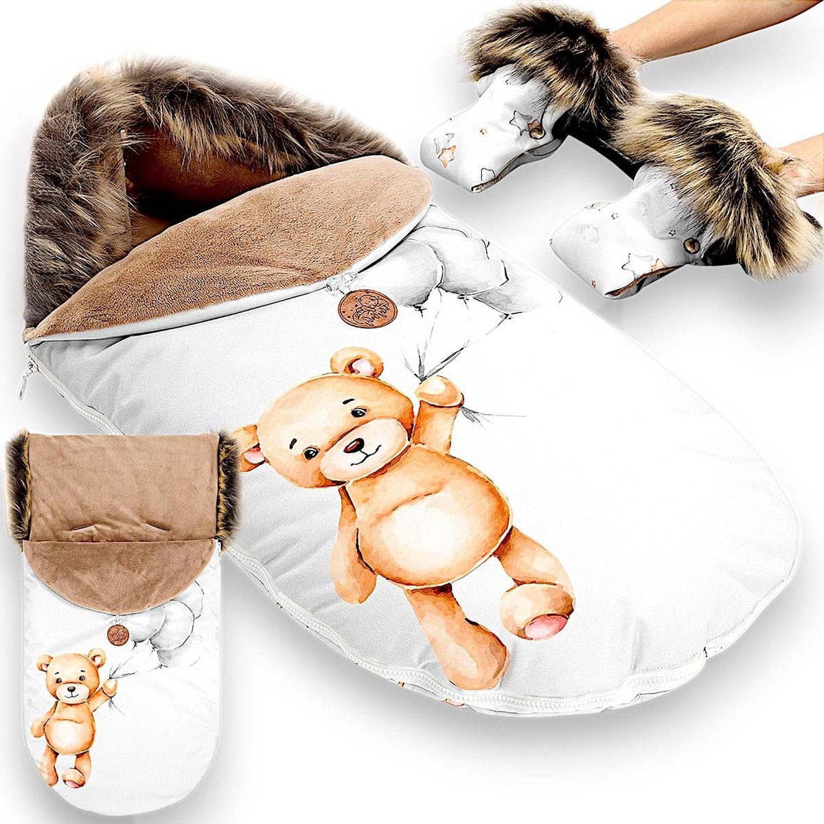 Kinderwagen Voetenzak - Winter Inleg - Warmte Buiten - Waterafstotende Buitenkant - 90x45 cm - Teddybeer