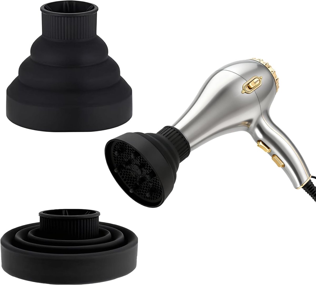 Omgoods - Vouwbare Siliconen Haardroger met Diffuser voor Krullend Haar