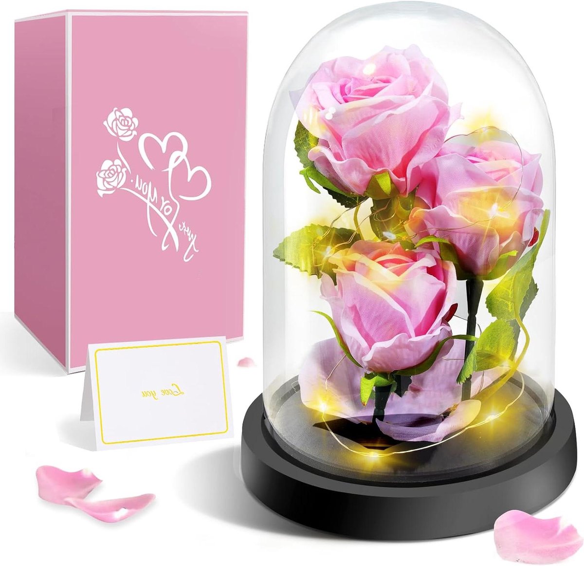 Eeuwige Roos - Glazen Bloem - Romantisch Cadeau - Met LED Verlichting - 22 cm Hoog - Roze