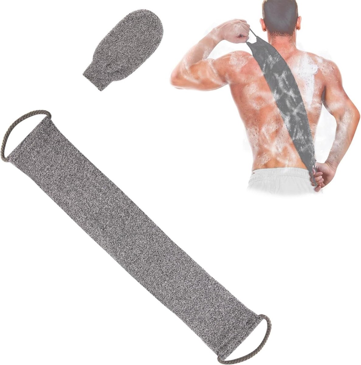 Exfoliërende Rugborstel en Massagehandschoenen van Bamboevezels, Set van 2 voor een Verfrissende Doucheervaring