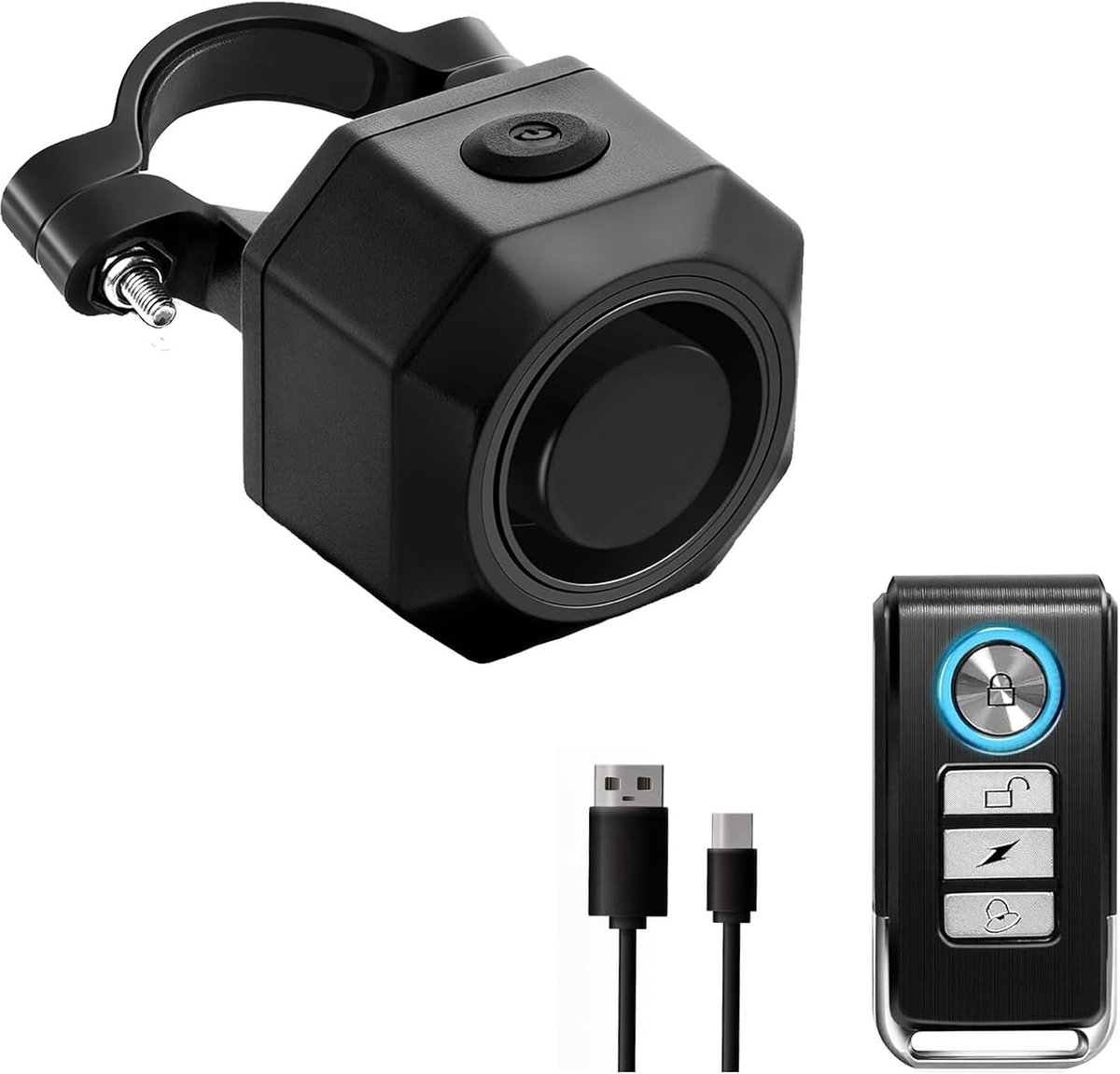 Fatbike alarm - Zwart - 46 x 46 mm - Waterdicht Fietsalarmsysteem met USB-C Opladen - Voor Elektrische Fietsen en Scooters