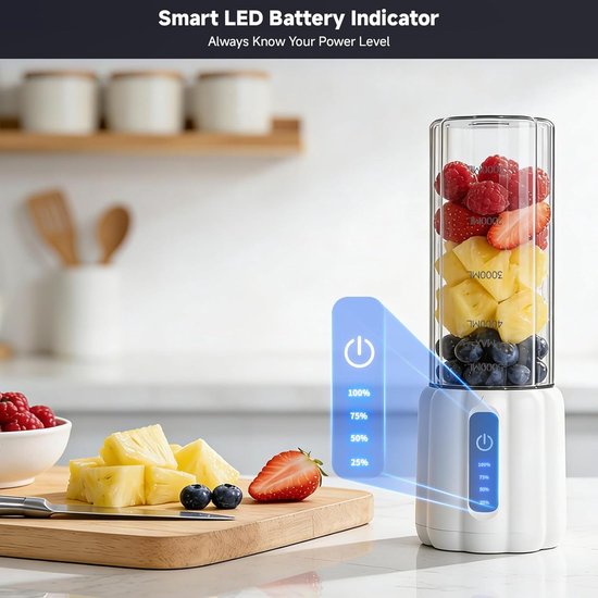 Mini Blender - Smoothie Maker - Drankjes Maken - Draagbaar Ontwerp - 500 ml - Wit — afbeelding 4