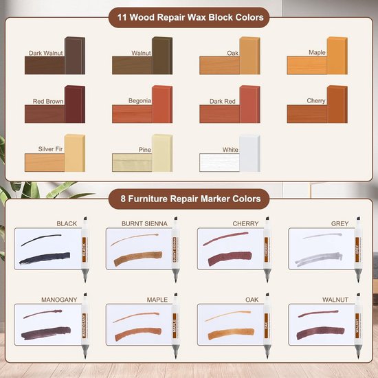 Laminaat reparatieset - Parket reparatiekit - Hout herstellen - 11 Kleuren Was - 20 x 30 x 2 cm — afbeelding 4