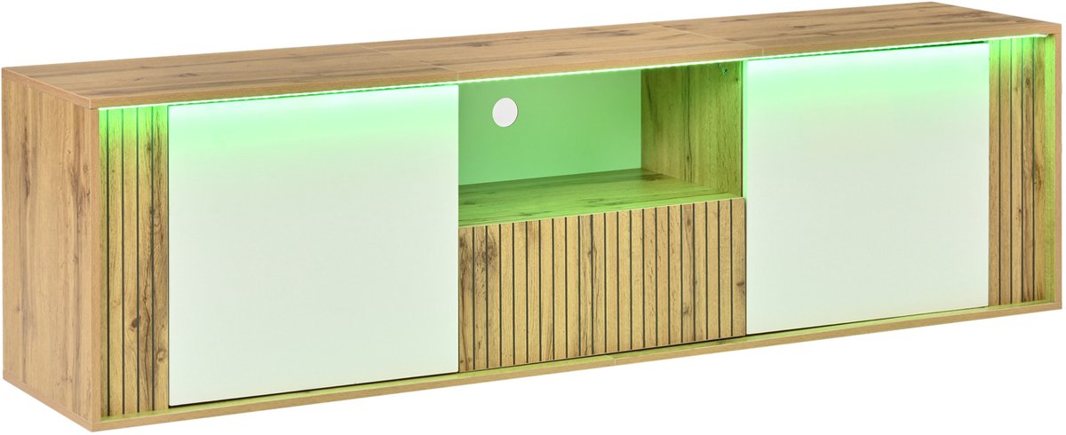 Wishdor Tv-meubel - 180 cm - 2 deuren - 1 lade - ledverlichting - kabelmanagement - voor tv's tot 75 inch - wit + houtkleur
