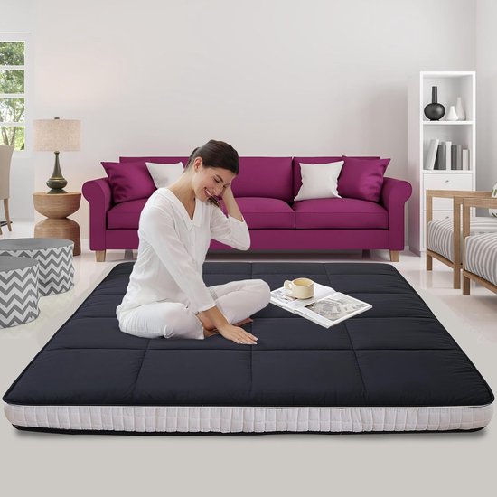 Futon Matras - Japanse Vloermat - Logeren en Slapen - Vijflaags Ontwerp - 140x200cm - Zwart — afbeelding 2