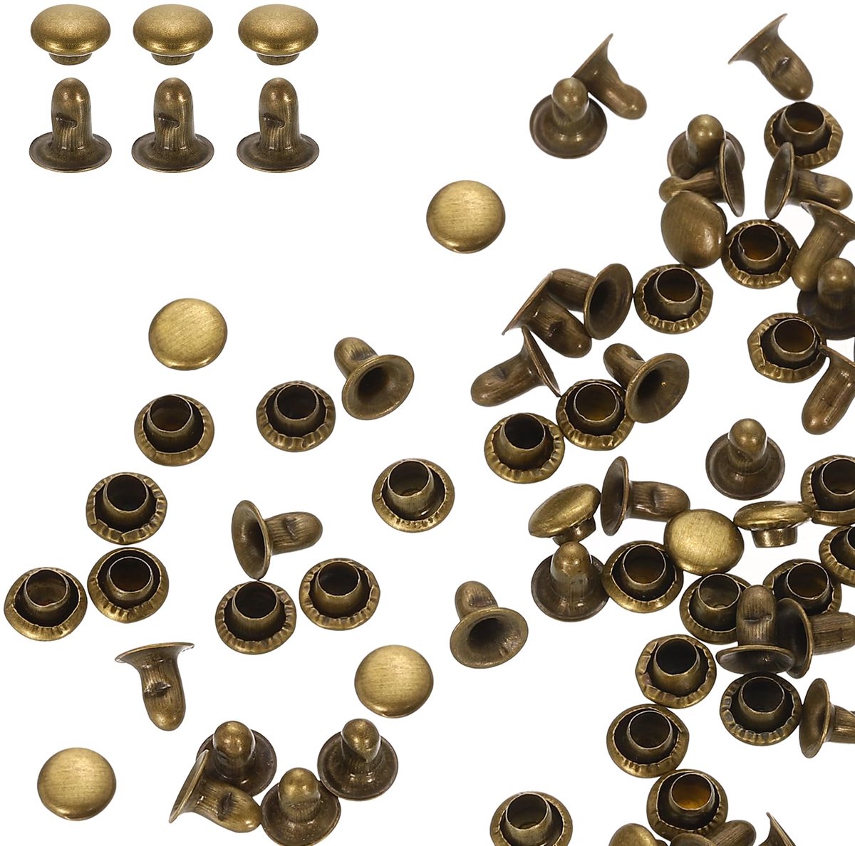 5mm Nieten Set voor Leder - 100 Sets in Bruin