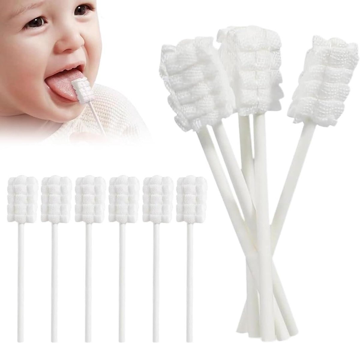 Tong Schraper - Babytandenborstel Wegwerp - Baby Mondverzorging - Gesteriliseerde Gaas - 30 Stuks - Wit