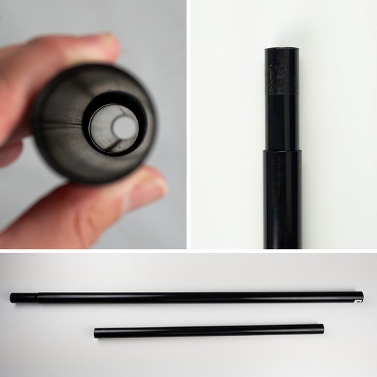 Zwarte telescopische buis van EXIT Toys, die in elkaar geschoven kan worden.