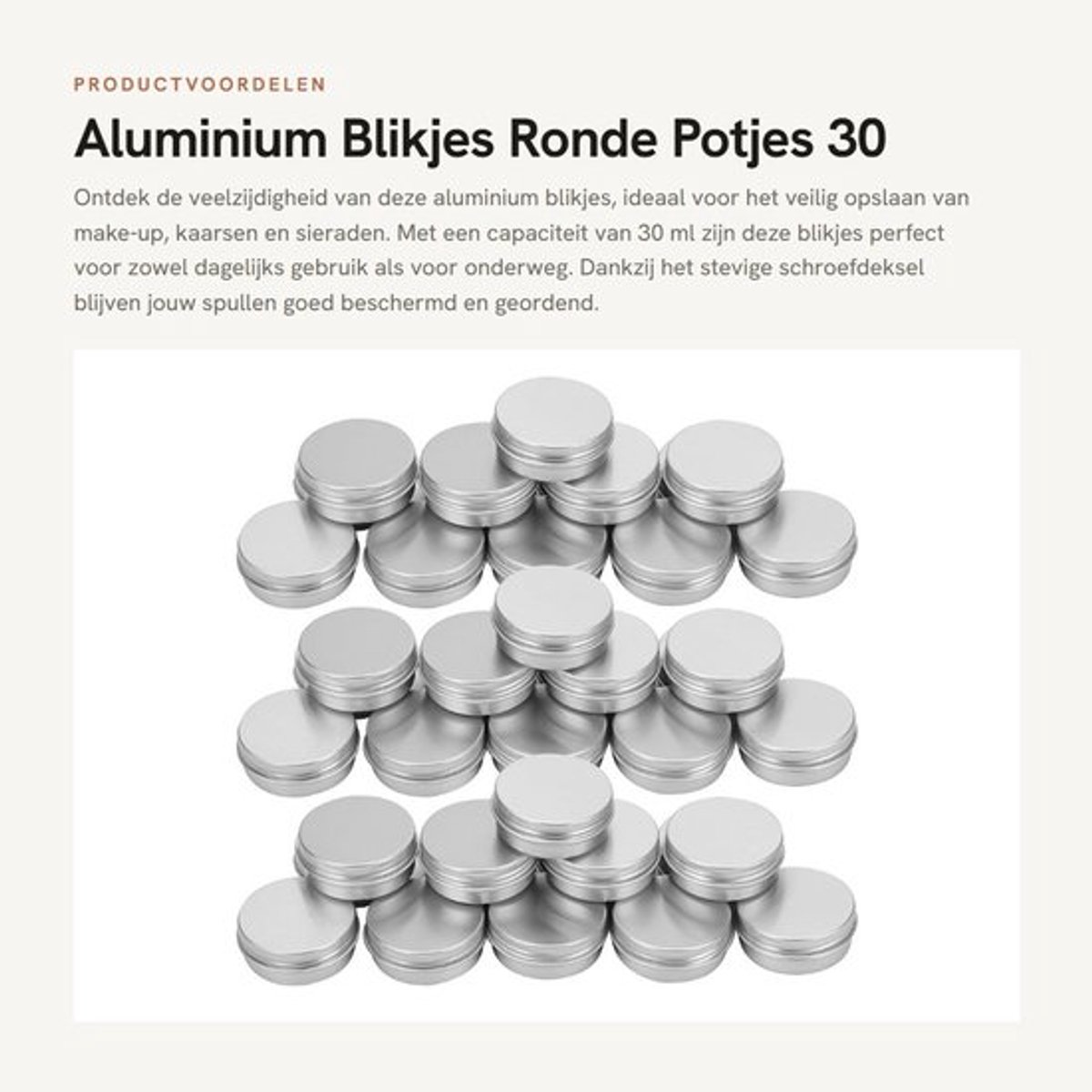 Aluminium Blikjes 30 Stuks - Ronde Blikken - Lege Reiscontainers - Schroefdeksel - Voor Make-up/Sieraden - 30ml/1oz Inhoud - Opbergblikjes