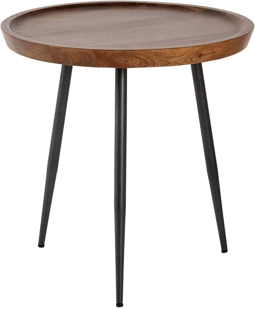 Ronde Salontafel - Eettafel Walnoot - Woonkamer Decoratie - Massief Mangohout Blad - 55 cm - Walnoot