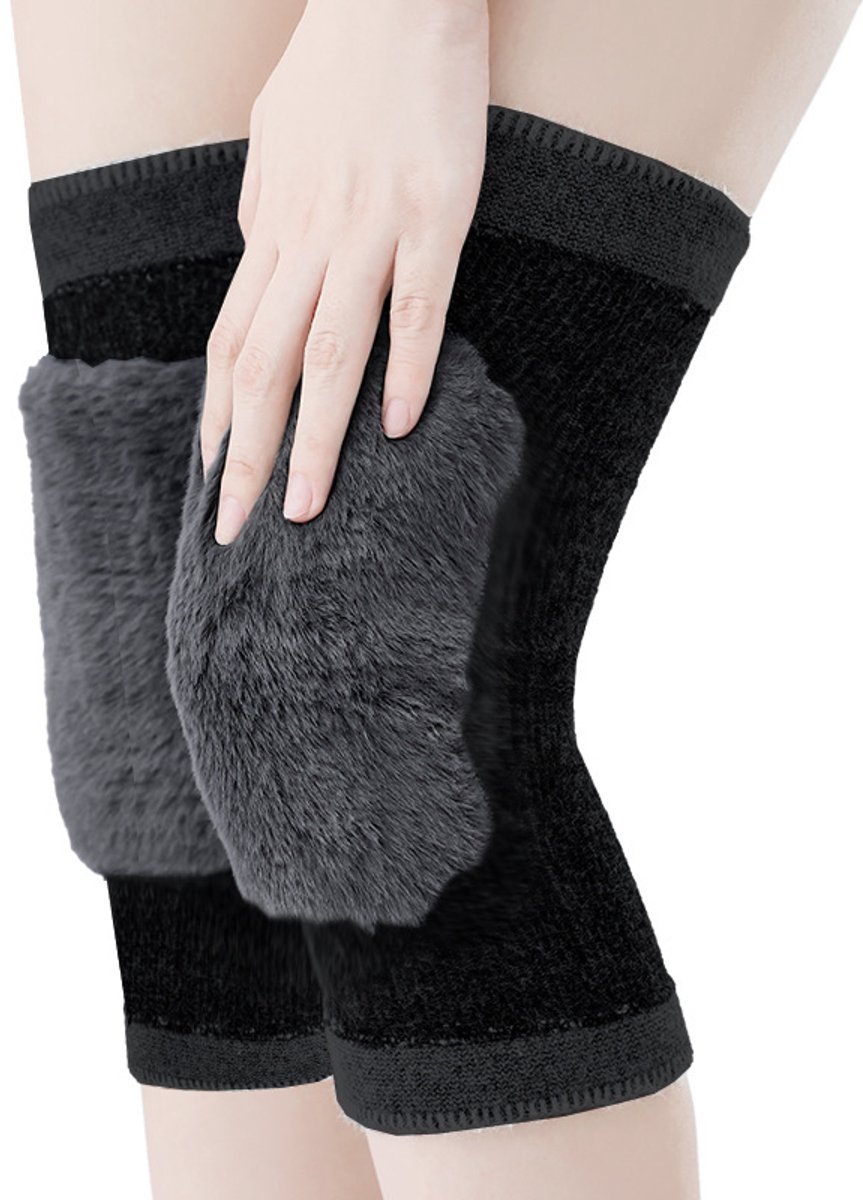 Claoner Wollen kniebescherming - Warme kniebrace - Verdikt velours - Voor ouderen - 30x14cm - Zwart