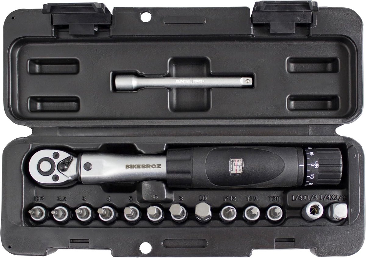 Momentsleutel voor fiets - Zwart - 4-24 Nm - 15-delige momentsleutel en dopsleutelset - Voor fiets- en motorreparaties
