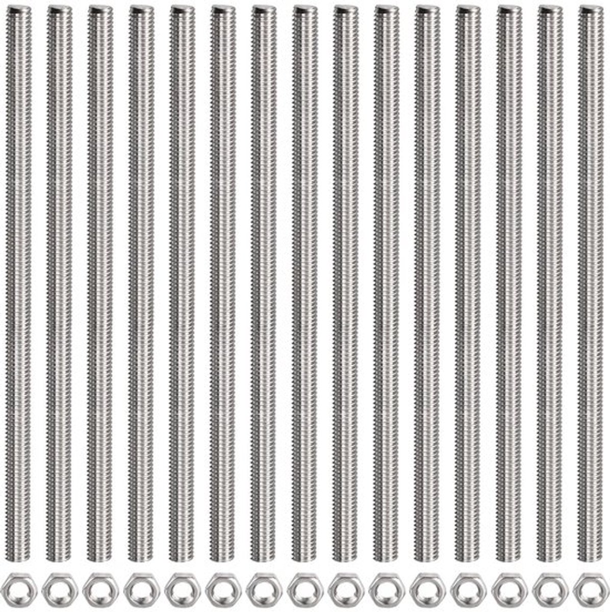 Schroefdraadstang compleet - Roestvrijstalen Schroefdraadschroeven - M5 x 200 mm - 15 Zeskantmoeren - Duurzaam - Corrosiebestendig - Schroefset