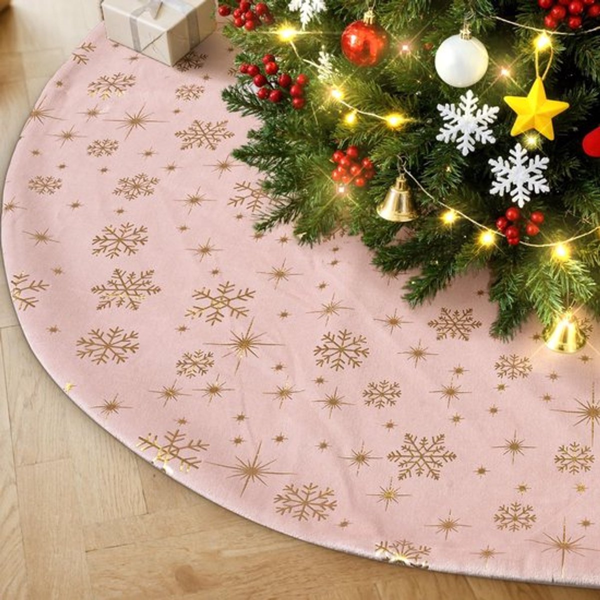 Kerstboomrok 90 cm - Fluwelen Kerstboomrok - Sneeuwvlokken Design - Duurzaam en Sterk - Decoratie voor Kerstmis - Eenvoudig op te bergen - Kerstboomdeken