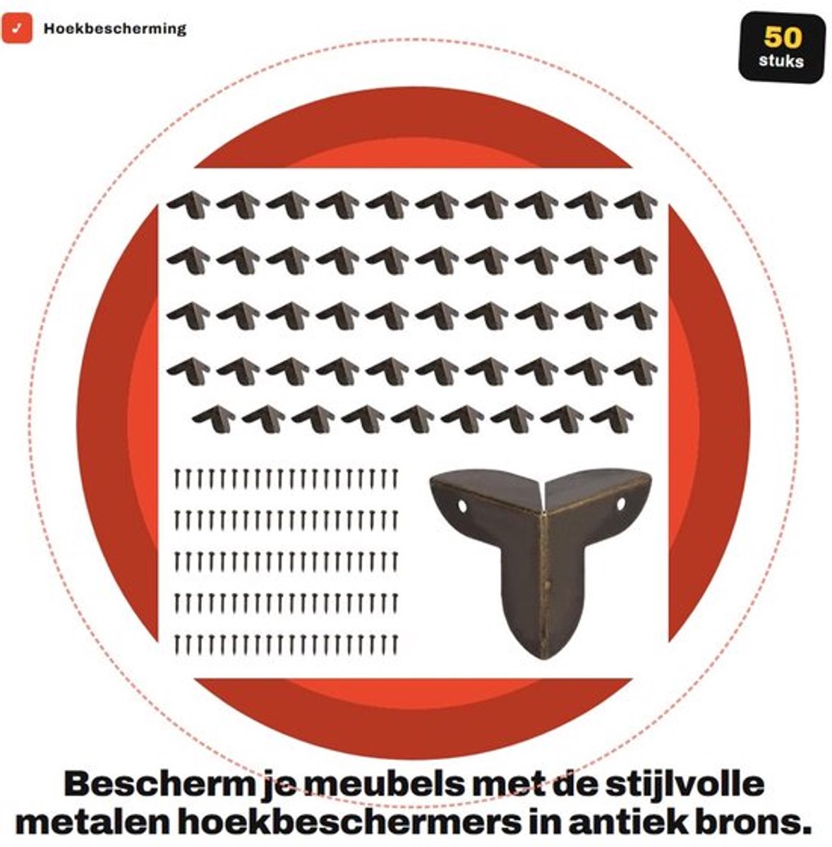 Hoekbescherming 50 stuks - Metalen hoekbeschermers - Randbescherming - IJzer - Antiek brons - Inclusief 100 schroeven - Hoekbeschermer