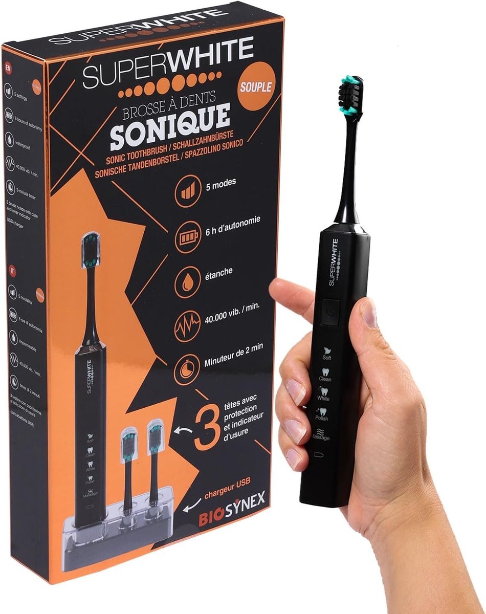 Sonische Tandenborstel - Zwart - - Waterdichte Tandenborstel met 5 Poetsmodi - Voor Een Grondige Mondverzorging