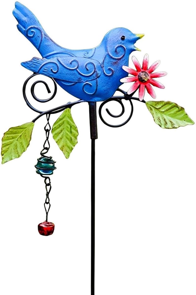 Tuinsteker Vogel - Decoratieve Staak - Tuin Decoreren - Filigraan Metaalwerk - 36 x 16 cm - Blauw
