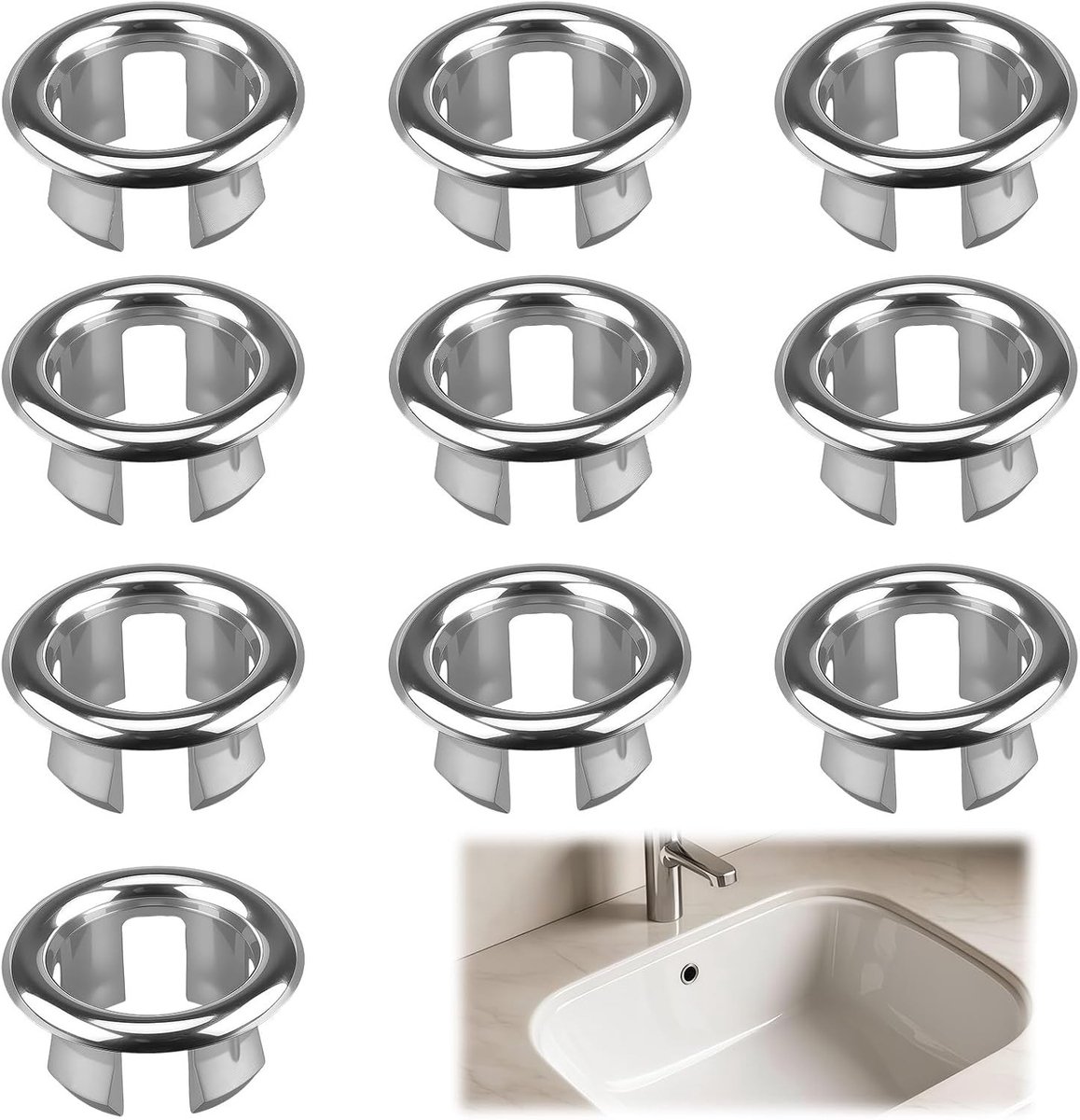 Set van 10 Overloopstoppen voor Wastafels en Badkuipen, Geschikt voor 22-24mm Openingen, Ideaal voor Badkamer en Keuken